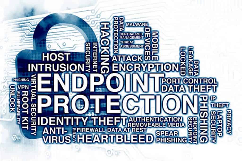 lock with endpoint security terms in blue.